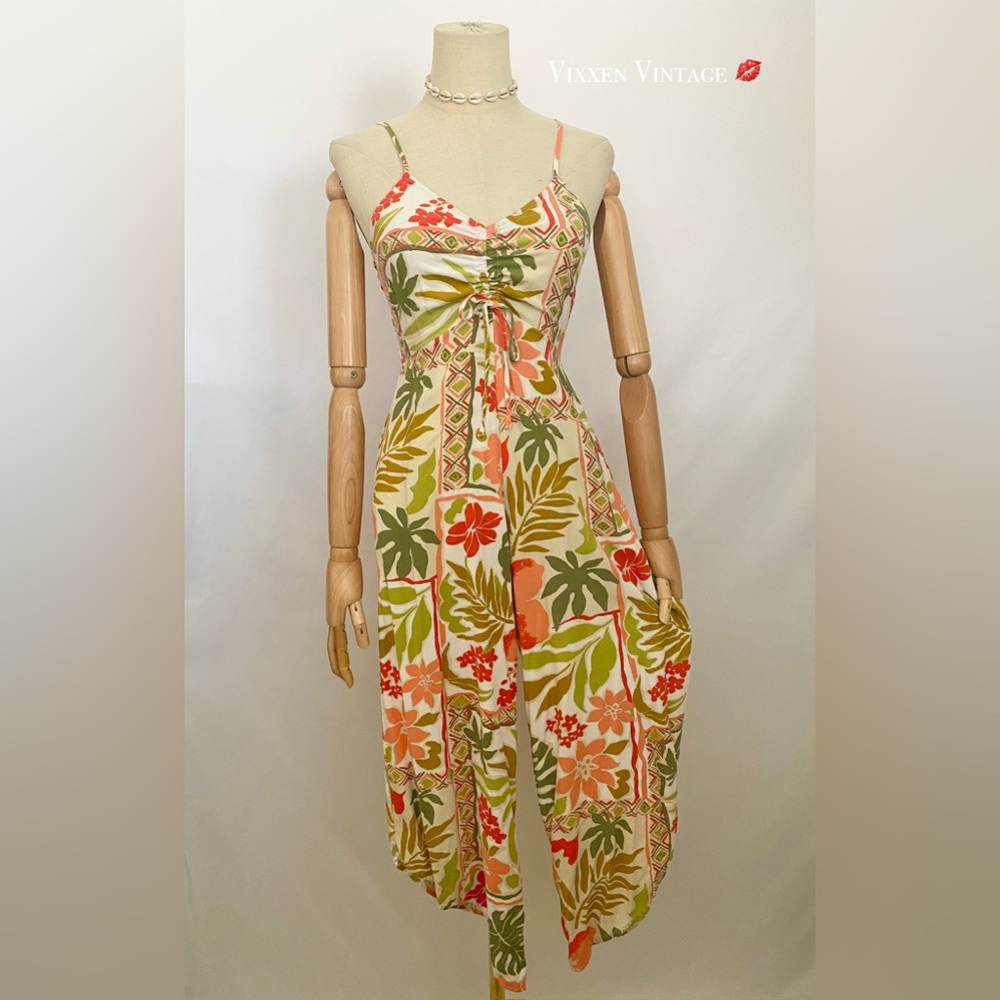 JAPNA TROPICAL CINCH WIDE LEG JUMPSUIT
